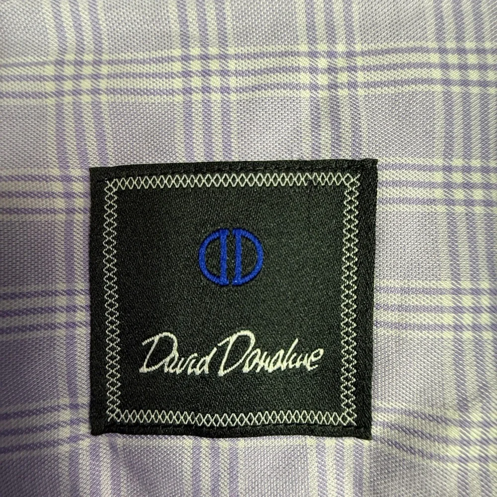 David Donahue Mens Purple Plaid Dress‎ Shirt 18 34 35 100% Cotton Button Up